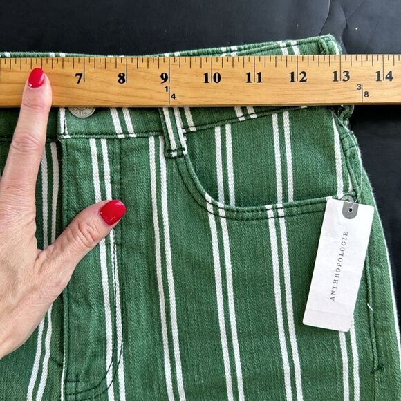 NWT Anthropologie Pilcro Green Striped High Rise Denim Raw Hem Short Women Sz 25 - Picture 12 of 16